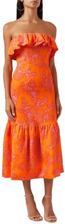 Rhode Resort Orange Thea Linen Midi Dress Size XXS