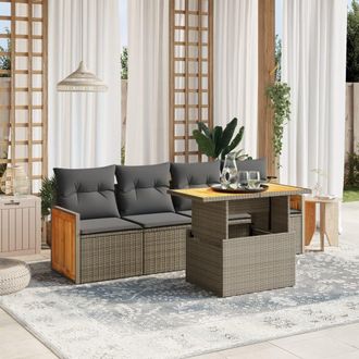 vidaXL Juego De Sof&aacute;s Jard&iacute;n Con Cojines 5 Pzas Rat&aacute;n Sint&eacute;tico Gris Vidaxl