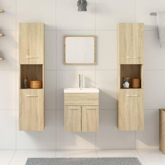 Berkfield Home Suitable 4 Piece Bathroom Furniture Set Sonoma Oak Engineered Wood in Brown