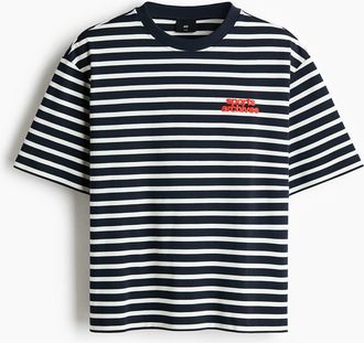 H&M Loose Fit Cotton T-shirt in Navy Blue/striped at Nordstrom, Size Xx-Large