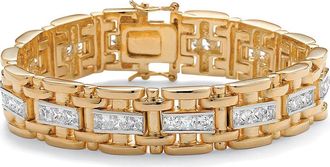 Palm Beach Jewelry Mens 10.35 TCW Square Cubic Zirconia Gold-Plated Link Bracelet 8.25
