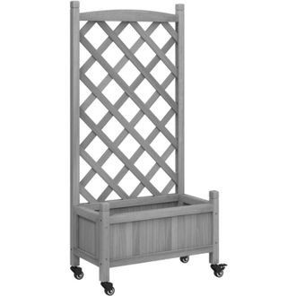 vidaXL Vidaxl - Jardinera Con Enrejado Y Ruedas Madera Maciza De Abeto Gris