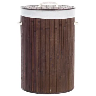 Beliani Cesta De Madera De Bamb&uacute; Marr&oacute;n Blanco 60 Cm Multifuncional Tapa Asas Sannar