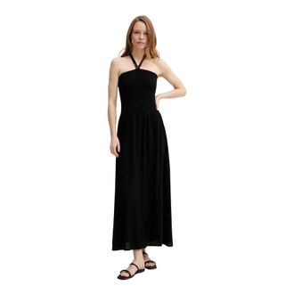 Sessun Kleedjes, Dames, Zwart, S, Maxi jurk met halternek en smockdetail