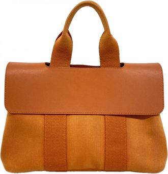 Herm&egrave;s Orange Toile Chevron Tote Bag (Pre-Owned)