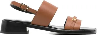 Sergio Rossi Schoenen, Dames, Bruin, 38 EU, Leer, Sandalen met gesp en logo-plaatje