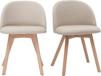 Miliboo Set De 2 Sillas N&oacute;rdicas De Tela Beige Y Haya Maciza Celeste