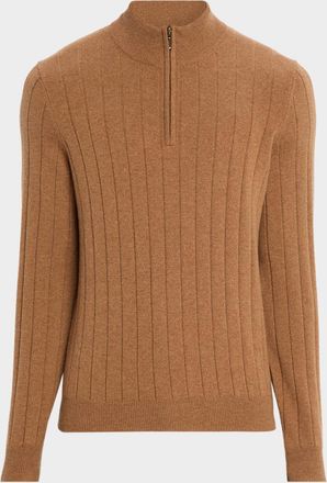 Neiman Marcus Mens Cashmere Rib Quarter-Zip Sweater