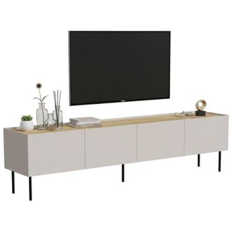 Dmora Dmora - Mobile porta tv Scopa, Madia da salotto con quattro ante battenti e quattro vani interni, Rialzato da terra, 200x40 h52 cm, Beige e Rovere