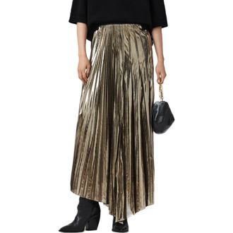 AllSaints Jax Pleated Maxi Skirt in Bronze Gold at Nordstrom Rack, Size 10 Us / 14 Uk