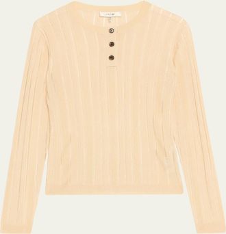 Frame Denim Laddered Long-Sleeve Ribbed Henley Top