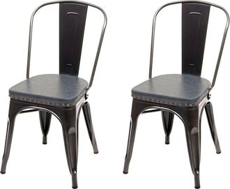 Hhg Juego De 2 Silla De Comedor Hhg 447e, Silla De Cocina Chesterfield Metal Piel Sint&eacute;tica Gastronom&iacute;a Industrial, Negro-gris