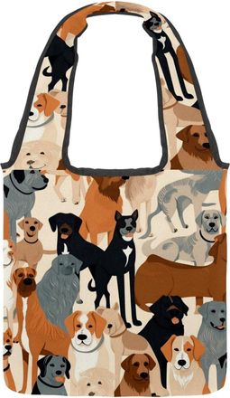 Generic Different Breeds of Dog Reversible Canvas Shoulder Tote - Double-Sided Print, 12oz Cotton, 27cm Drop, Fold-Flat Bag for Travel, Shopping, Street Outin
