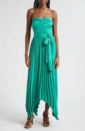Ramy Brook Fernanda Ruched Pleated Strapless Maxi Dress in Sea Green at Nordstrom Rack, Size 10