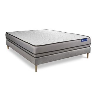 Actisom Somier gris + colch&oacute;n con espuma viscoel&aacute;stica 140 x 190