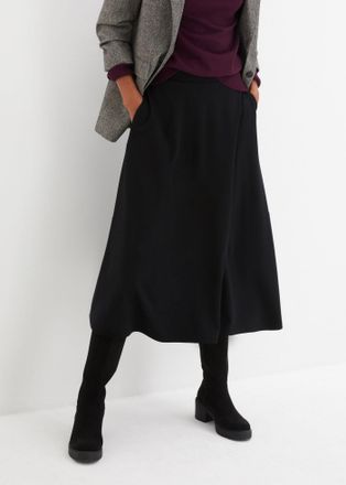 Bonprix Midirock BONPRIX, Damen, Gr. 38, schwarz, Web, Obermaterial: 70% Viskose, 25% Polyester, 5% Elasthan, unifarben, ausgestellt kniebedeckend, R&ouml;cke Midi