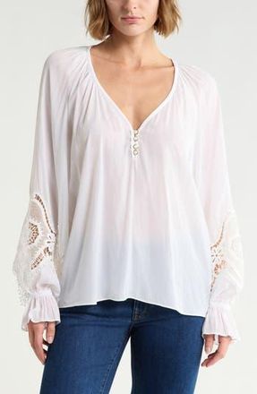 Ramy Brook Irina Lace Trim Long Sleeve Top in Ivory at Nordstrom Rack, Size X-Small