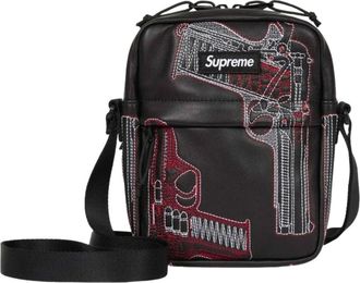 SUPREME SS26 Guns Embroidered Leather Shoulder Bag Black SS26B33-BLACK