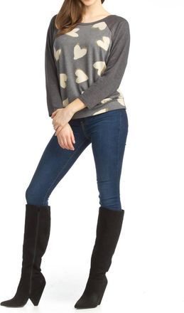 Papillon Heart Baseball Sleeve Sweatshirt In Grey