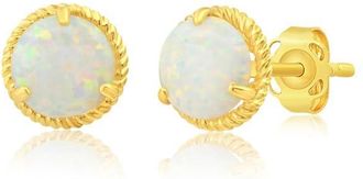 MAX + STONE 14k Yellow or White Gold 6mm Roped Halo Gemstone Round Stud Earrings
