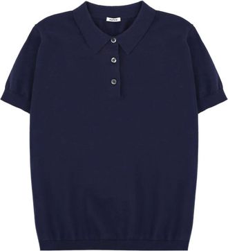 Aspesi Tops, Dames, Blauw, M, Katoen, Korte Mouw Gebreide Poloshirt