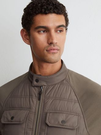 Reiss Taupe Brown Hybrid Quilted Interlock Flap-pocket Jacket, Xxl