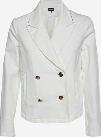 Emporio Armani White Denim Double Breasted Cropped Sailor Jacket