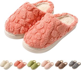 Generic Womens Fuzzy Slippers Womens Padded Slippers Winter Thermal Slipper Thick Sole Non Slip Slipper Cozy Memory Foam Sliders Warm Indoor Shoes Solid Colou
