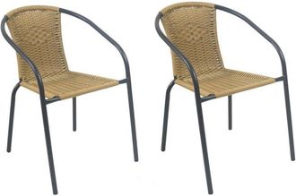 LOLAhome Conjunto 2 sillas jard&iacute;n exterior 2 sillones natural ratan y acero