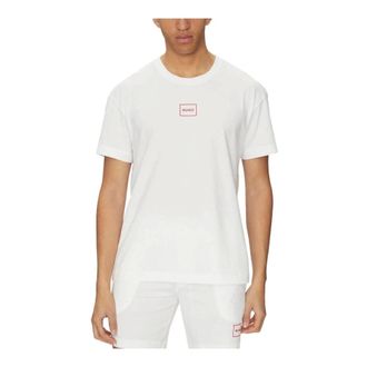 HUGO BOSS Tops, Heren, Wit, L, Katoen, Stretchkatoenen T-shirt met normale pasvorm en geprint logo