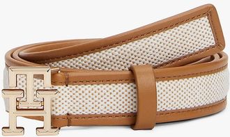 Tommy Hilfiger Womens Logo Buckle Contrast-Trim Canvas Belt - Brown - 30