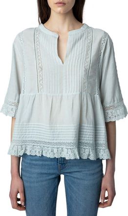 Zadig&Voltaire Tosea Cotton Blend Peplum Blouse in Celadon at Nordstrom, Size Small