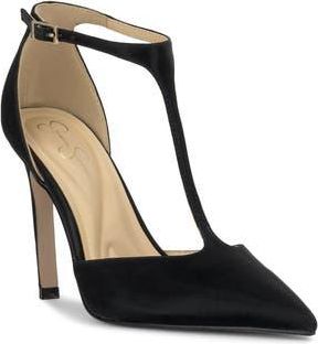 Jessica Simpson Willna T-Strap Pointed Toe Pump in Black Satnll at Nordstrom Rack, Size 7.5