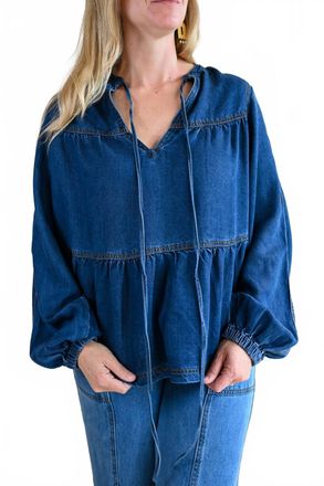 FRNCH Womens Quarterdeck Denim Tie Top In Blue