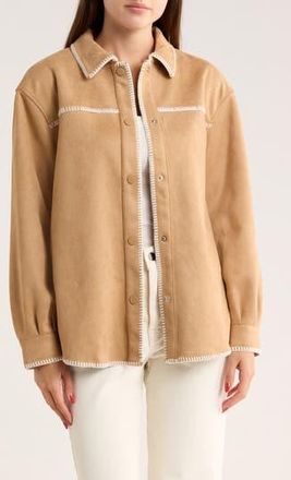 Ellen Tracy Contrast Stitch Faux Suede Jacket in Beige at Nordstrom Rack, Size X-Small