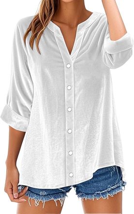 Generic Womens Vintage Velvet T-Shirt Casual Long Sleeve Top Velvet Tops for Women Vintage Button Down Shirts Blouse for Pocket (B-White, XL)
