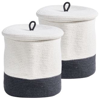 Beliani Conjunto De 2 Cestas De Algod&oacute;n 32 Cm A Rayas Tapa Accesorios Boho Gris/blanco Silopi