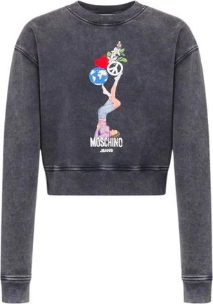 Moschino Gedrukte Katoenen Crop Sweatshirt - unisex - Sweatshirts - Grijs - 2XS - Katoen - Hoodies & sweatvesten