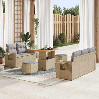 vidaXL Conjunto De Sof&aacute; De Jard&iacute;n 8 Pcs Beige Rat&aacute;n Sint&eacute;tico Vidaxl