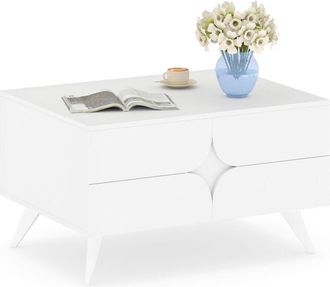 Costway Modern Coffee Table with Storage 80x60x46.5cm Wood Accent Table White