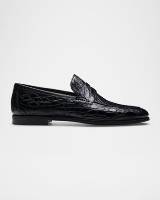 Magnanni Men & apos;s Vicente Croc Leather Penny Loafers