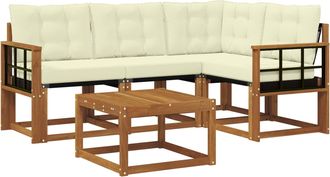 vidaXL Conjunto De Sof&aacute;s De Exterior 5 Uds. Natural Y Crema Vidaxl