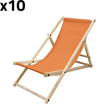 ECD Germany 10x silla de playa naranja madera pino tejido oxford carga hasta 120kg