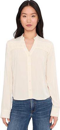 Kut from the Kloth Adrie - Long Sleeve Top With Trim And Shirring Womens Clothing Ivory : XL, Rayon