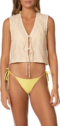 Maaji White Petal Lace Swim Cover-Up Vest in Light Beige at Nordstrom, Size Medium