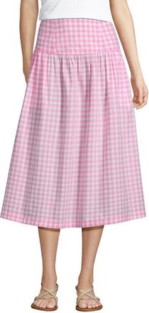 Lands End Poplin Drop Waist Midi Skirt in Seaside Pink Gingham at Nordstrom, Size 12P
