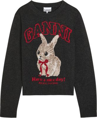 Ganni Logo-intarsia Wool-blend Jumper - Black - S (UK8-10 / S)