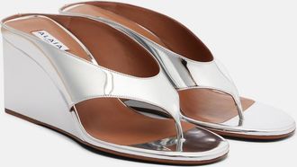 Alaia Ala&iuml;a Cube leather wedge thong sandals
