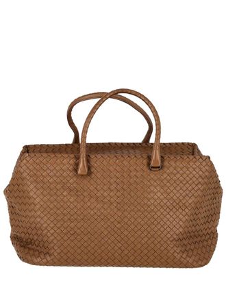 Bottega Veneta Brown Leather Intrecciato Brick Satchel (Authentic Pre-Loved)