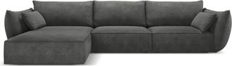 MICADONI Sofá esquinero izquierdo 4 plazas de tejido chenilla gris oscuro